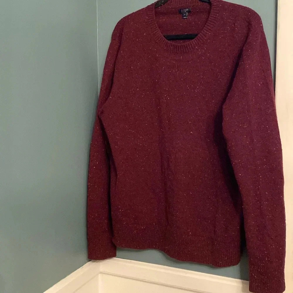 J. Crew mens lambs wool sweater - XL - faux Leahter elbow patches - maroon